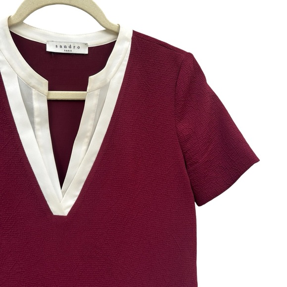 Sandro Raquel Shift Dress SMALL Burgundy Academia Preppy - Picture 7 of 13